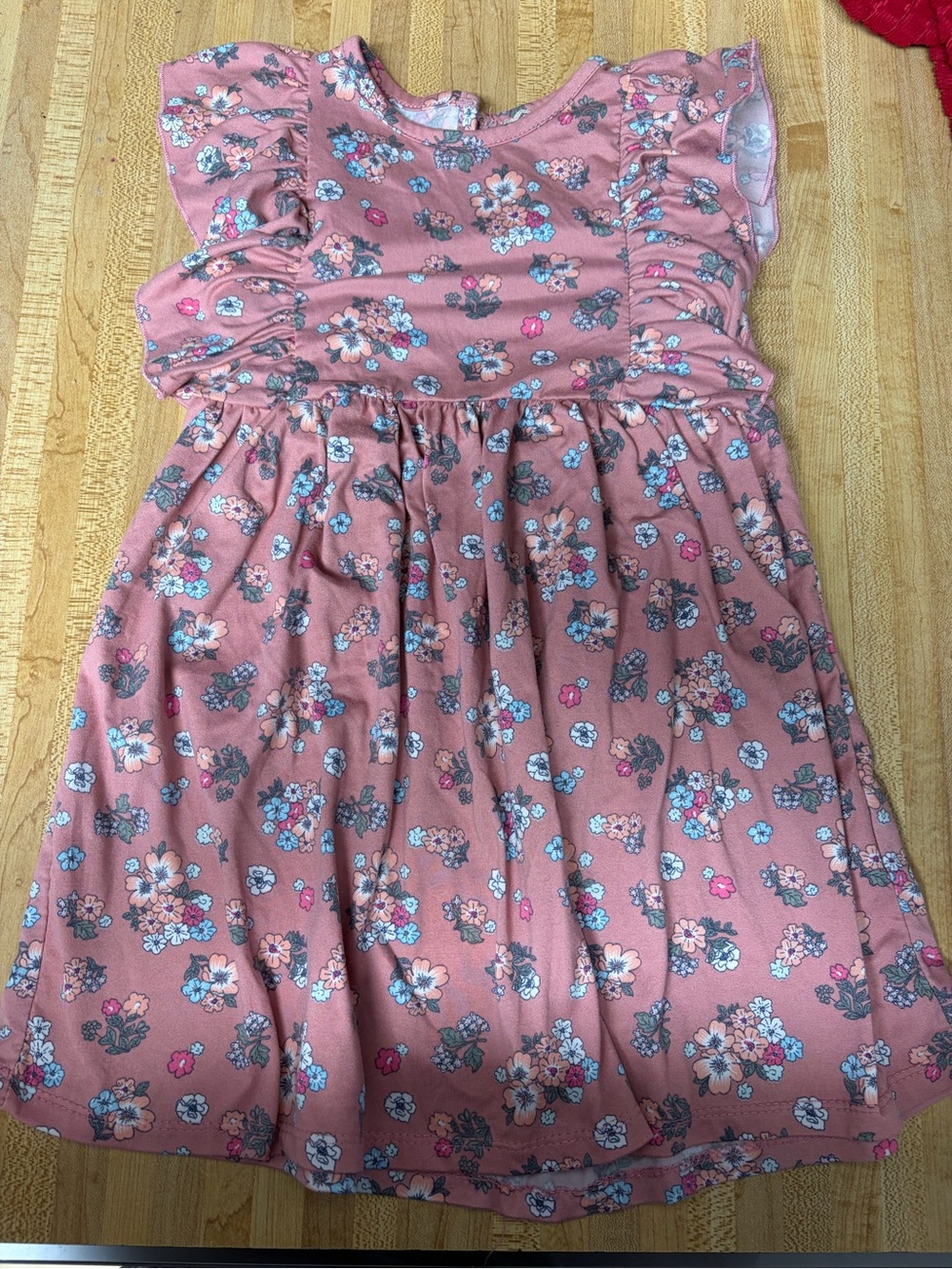btween Dusty Rose Floral Ruffle-Sleeve Dress